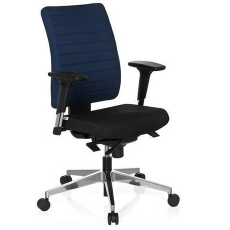 Silla de oficina profesional PRO-TEC 350 en azul y negro con reposabrazos y base de aluminio de hjh OFFICE