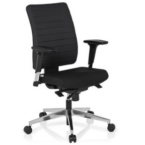 Profi-Bürostuhl PRO-TEC 350 mit schwarzem Bezug, Armlehnen und einem silbernen Fußkreuz von hjh OFFICE