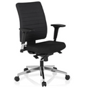 Silla de oficina profesional PRO-TEC 350 con tapizado negro, reposabrazos y base plateada de hjh OFFICE