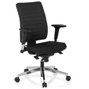 Silla de oficina profesional PRO-TEC 350 con tapizado negro, reposabrazos y base plateada de hjh OFFICE
