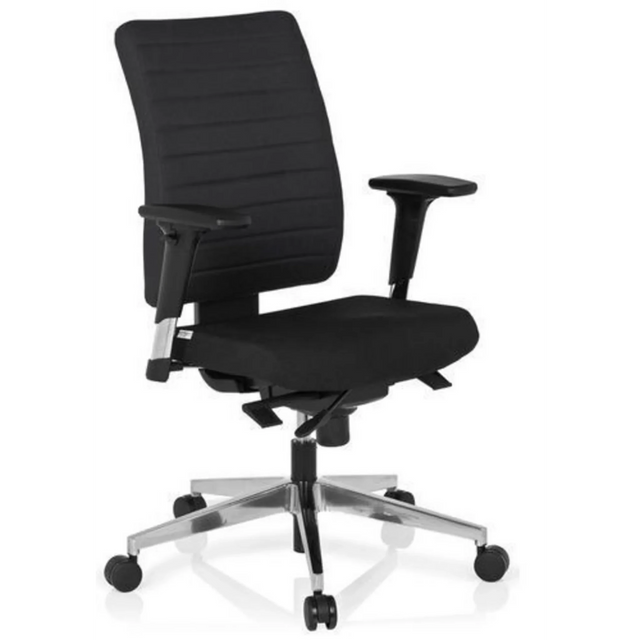 Silla de oficina profesional PRO-TEC 350 con tapizado negro, reposabrazos y base plateada de hjh OFFICE