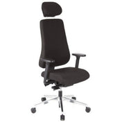 Silla de oficina profesional PRO-TEC 400 con tapizado de tela negra, reposacabezas y base pulida de hjh OFFICE