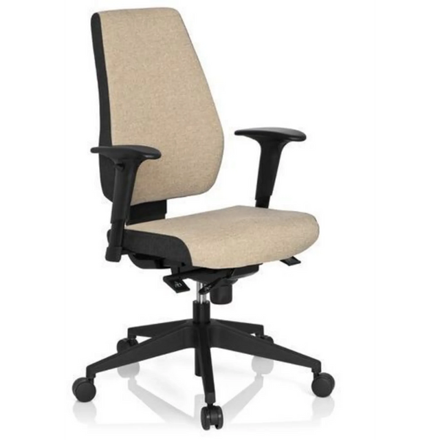 Silla de oficina profesional PRO-TEC 500 con tapizado de tela beige, reposabrazos negros y base con ruedas de hjh OFFICE