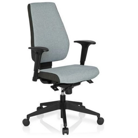 Silla de oficina profesional PRO-TEC 500 con tapizado gris, reposabrazos negros y base con ruedas de hjh OFFICE