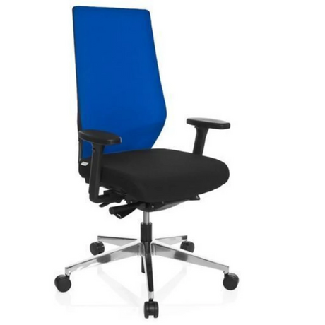 Silla de oficina profesional PRO-TEC 700 en negro y azul con reposabrazos y base de aluminio de hjh OFFICE