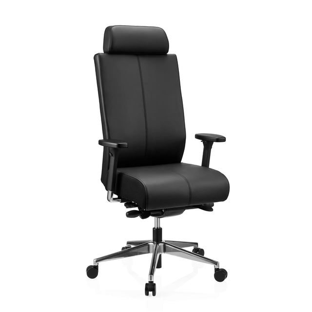 Silla de oficina profesional PRO-TEC XXL con tapizado de cuero negro y base pulida de hjh OFFICE