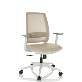 Silla Home Office PROFONDO ECO W en beige con respaldo de malla y estructura blanca de hjh OFFICE