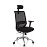 Silla de oficina profesional PROFONDO PRO en negro con respaldo de malla, reposacabezas y base plateada de hjh OFFICE