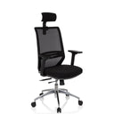 Silla de oficina profesional PROFONDO PRO en negro con respaldo de malla, reposacabezas y base plateada de hjh OFFICE