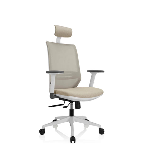 Silla de oficina profesional PROFONDO PRO W en beige con reposacabezas y base blanca de hjh OFFICE
