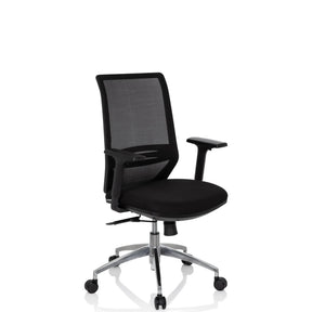 Silla de oficina profesional PROFONDO negra con respaldo de malla y base pulida de hjh OFFICE