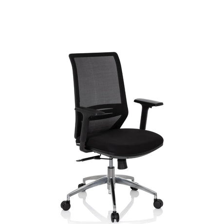 Silla de oficina profesional PROFONDO negra con respaldo de malla y base pulida de hjh OFFICE