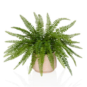 Planta artificial verde Proliferum con hojas similares a los helechos en una maceta beige claro de hjh OFFICE