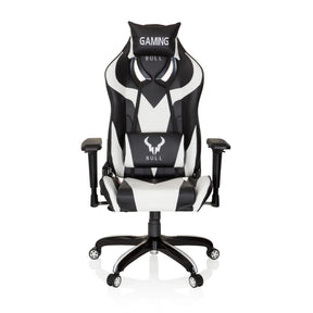 Silla gaming PROMOTER I en combinación de colores blanco y negro con cojines cervical y lumbar de hjh OFFICE