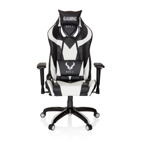 Silla gaming PROMOTER I en combinación de colores blanco y negro con cojines cervical y lumbar de hjh OFFICE