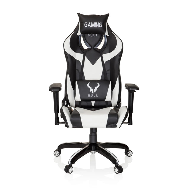 Silla gaming PROMOTER I en combinación de colores blanco y negro con cojines cervical y lumbar de hjh OFFICE
