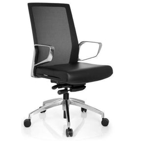Silla de oficina profesional PROVIDER NET negra con respaldo de malla y base brillante de hjh OFFICE