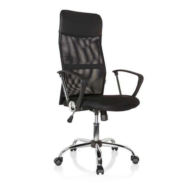 Sillón de oficina Home Office PURE NET negro con respaldo de malla y base cromada de hjh OFFICE
