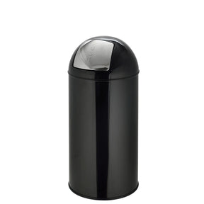 Papelera PUSH 35L negra con superficie brillante y tapa de presión plateada de hjh OFFICE