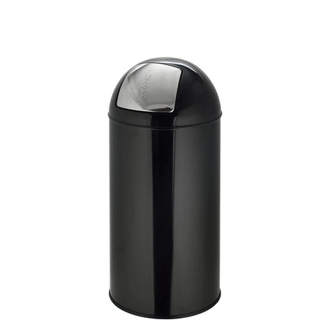 Papelera PUSH 35L negra con superficie brillante y tapa de presión plateada de hjh OFFICE