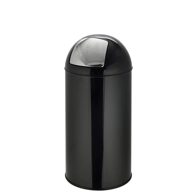 Papelera PUSH 35L negra con superficie brillante y tapa de presión plateada de hjh OFFICE