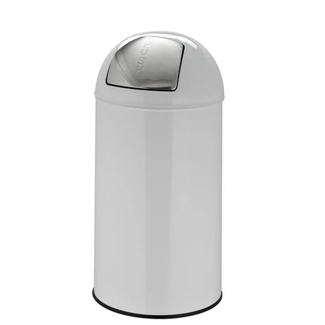 Papelera PUSH 50L blanca con superficie brillante y tapa push plateada de hjh OFFICE