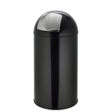 Papelera PUSH 50L negra con superficie brillante y tapa de presión plateada de hjh OFFICE