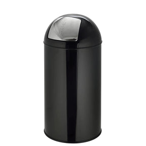 Papelera PUSH 50L negra con superficie brillante y tapa de presión plateada de hjh OFFICE