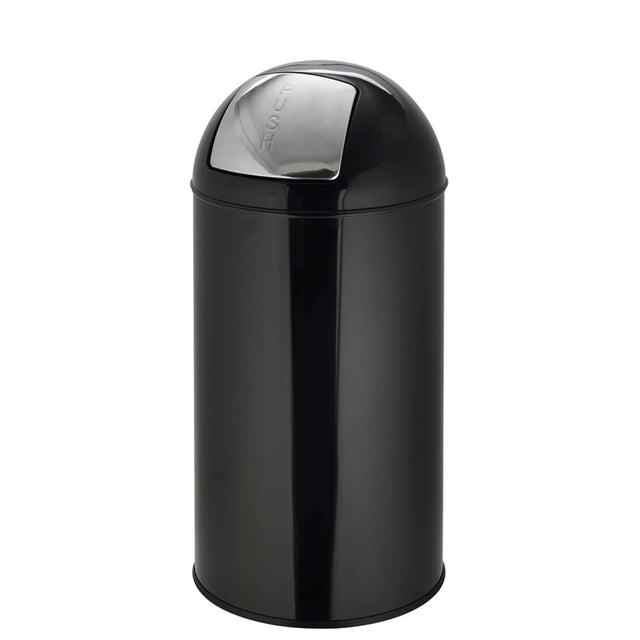 Papelera PUSH 50L negra con superficie brillante y tapa de presión plateada de hjh OFFICE