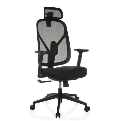 Silla de oficina profesional RALOO ECO negra con respaldo de malla, reposacabezas y reposabrazos de hjh OFFICE