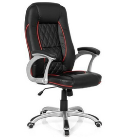 Silla gaming RELAX AB100 en color negro con franjas decorativas rojas y patrón acolchado de MyBuero