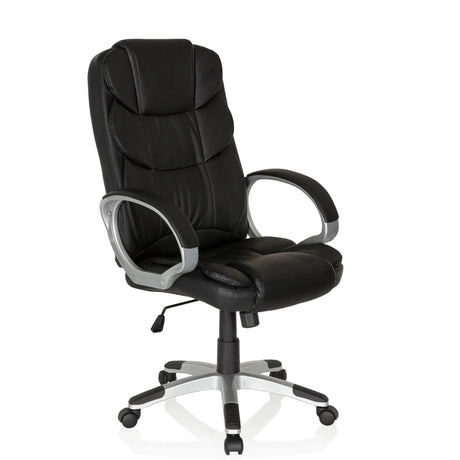Sillón de oficina Home Office RELAX BY155 negro con tapicería de cuero sintético y base plateada de MyBuero