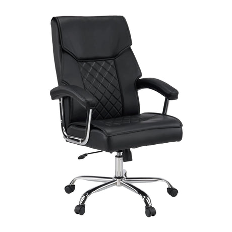 Silla Home Office Relax Prestio negra con costuras decorativas y base cromada de MyBuero