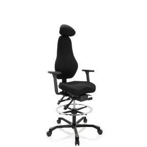Silla de mostrador negra RESISTIO WORK con reposacabezas, aro reposapiés y base con ruedas de hjh OFFICE