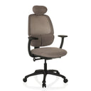 Silla de oficina profesional RI-COVER con tapicería de tela gris, reposacabezas y reposabrazos negros de hjh OFFICE