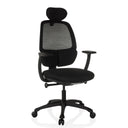 Silla de oficina profesional RI-COVER en negro con respaldo de malla, reposacabezas y reposabrazos de hjh OFFICE