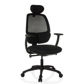 Silla de oficina profesional RI-COVER en negro con respaldo de malla, reposacabezas y reposabrazos de hjh OFFICE
