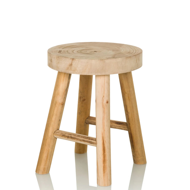 Taburete marrón RUSTIKO W de madera clara con asiento redondo y cuatro patas de hjh LIVING