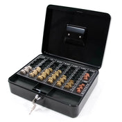 Caja de efectivo SAFE negra con bandeja para monedas, cerradura y dos llaves de hjh OFFICE