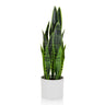 Planta artificial SANSEVIERIA en verde con hojas largas en una maceta exterior blanca de hjh OFFICE