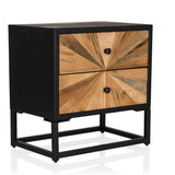 aparador SANTJAGO BLACK SUN S con estructura negra y dos cajones color madera con diseño de rayos de sol de hjh LIVING