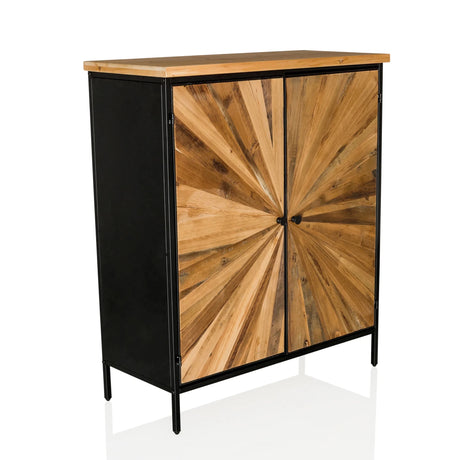 Cómoda SANTJAGO BLACK SUN XL con puertas de color madera oscura con diseño de estrella y estructura negra de hjh LIVING