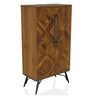Cómoda SANTJAGO WOOD HIGH de madera marrón oscuro con patrón geométrico y tiradores negros de hjh LIVING