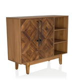 Cómoda SANTJAGO WOOD L en aspecto de madera oscura con puertas de patrón de rombos y estante abierto de hjh LIVING