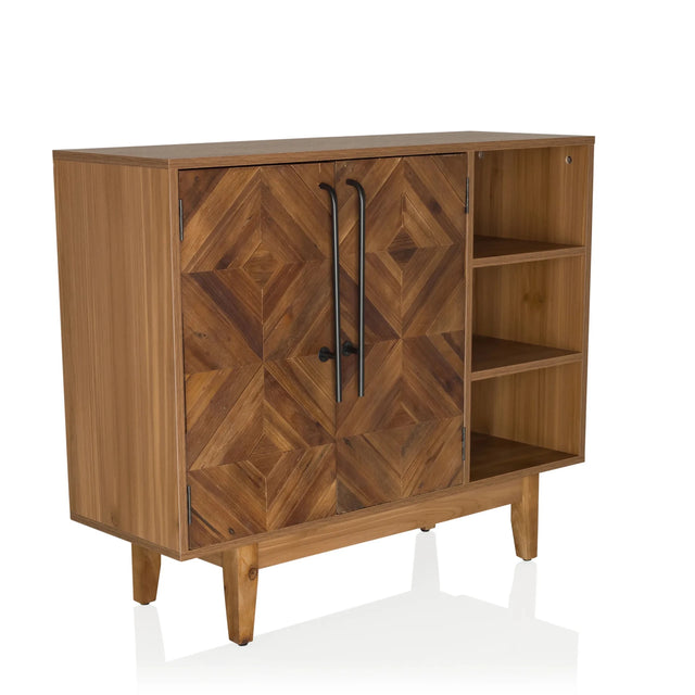 Cómoda SANTJAGO WOOD L en aspecto de madera oscura con puertas de patrón de rombos y estante abierto de hjh LIVING