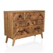 aparador SANTJAGO WOOD XL de madera marrón oscuro con patrones geométricos en el frontal y tiradores negros de hjh LIVING