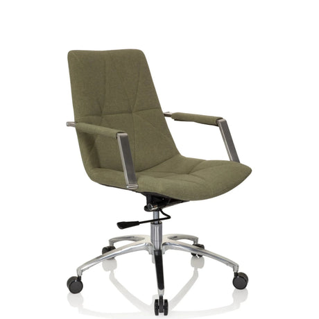Silla Home Office SARANTO II con tapizado de tela verde, reposabrazos y base plateada de hjh OFFICE