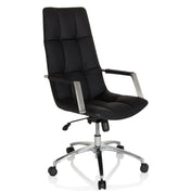 Sillón de oficina Home Office SARANTO PRO de cuero negro con costuras y base de aluminio de hjh OFFICE