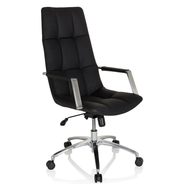 Sillón de oficina Home Office SARANTO PRO de cuero negro con costuras y base de aluminio de hjh OFFICE