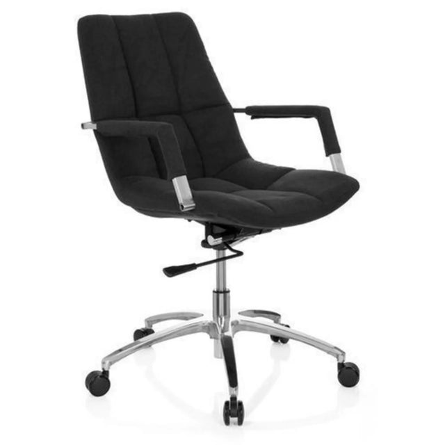 Silla Home Office SARANTO con tapizado de tela negra y base brillante de hjh OFFICE
